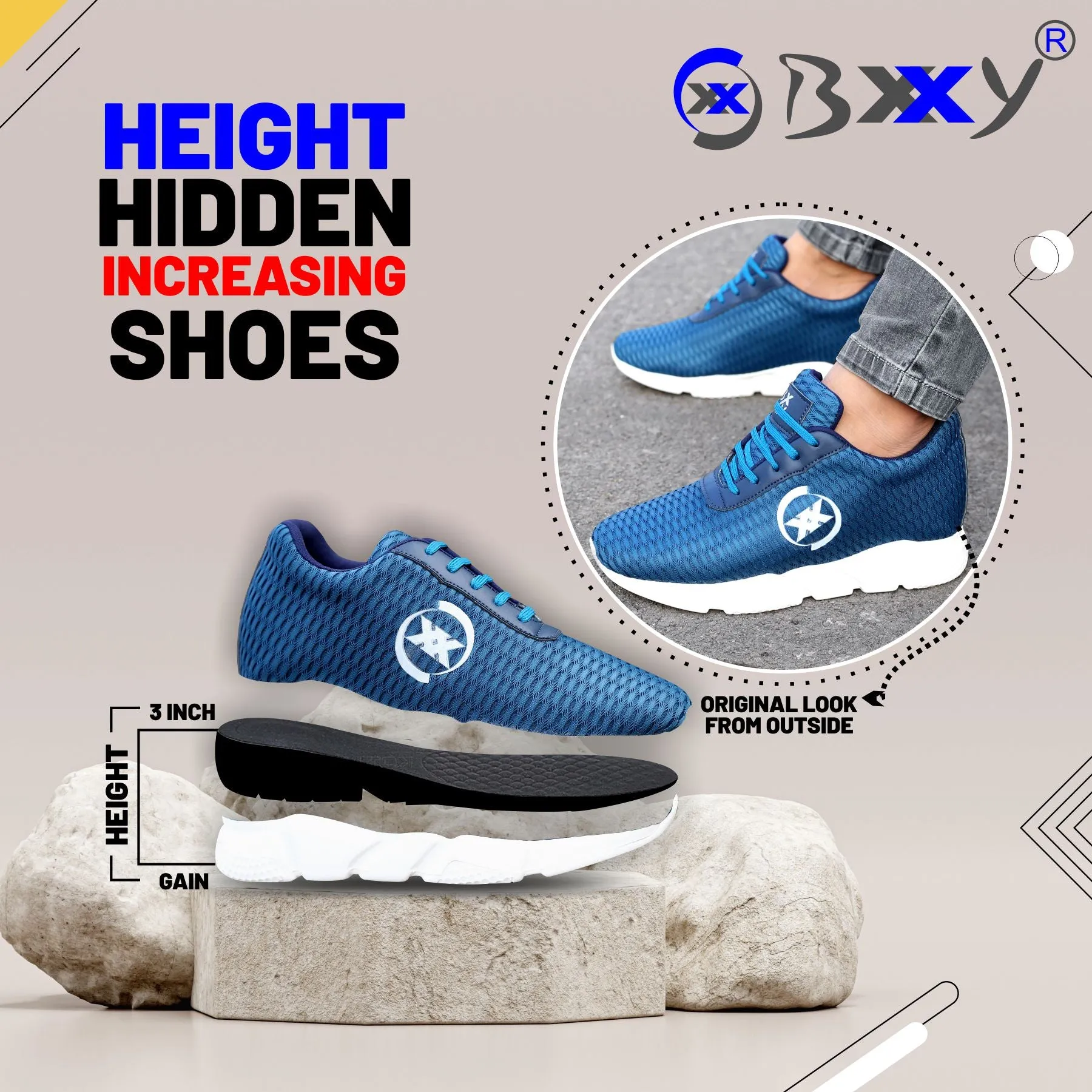 3 Inch Hidden Height Increasing / Elevator Sport Shoes For Men