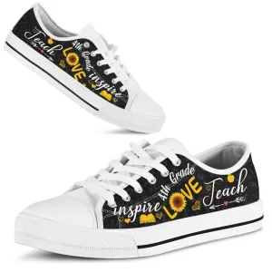 4Th Grade Teach Sunflower Low Top Shoes, Teacher Shoes, Low Top Sneakers