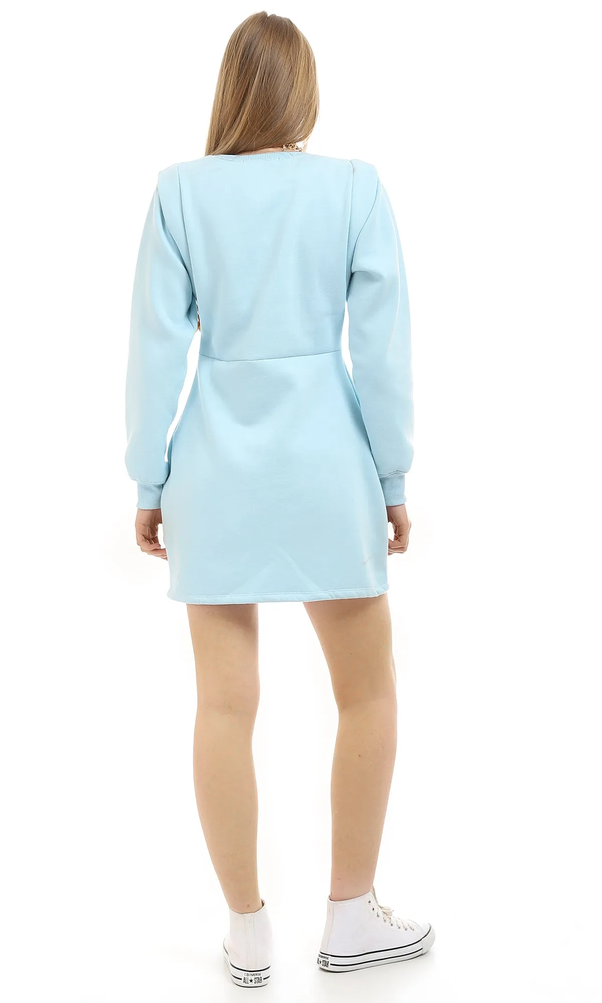 96311 Sky Blue Cozy Fleece Dress With Elastic Cuffs