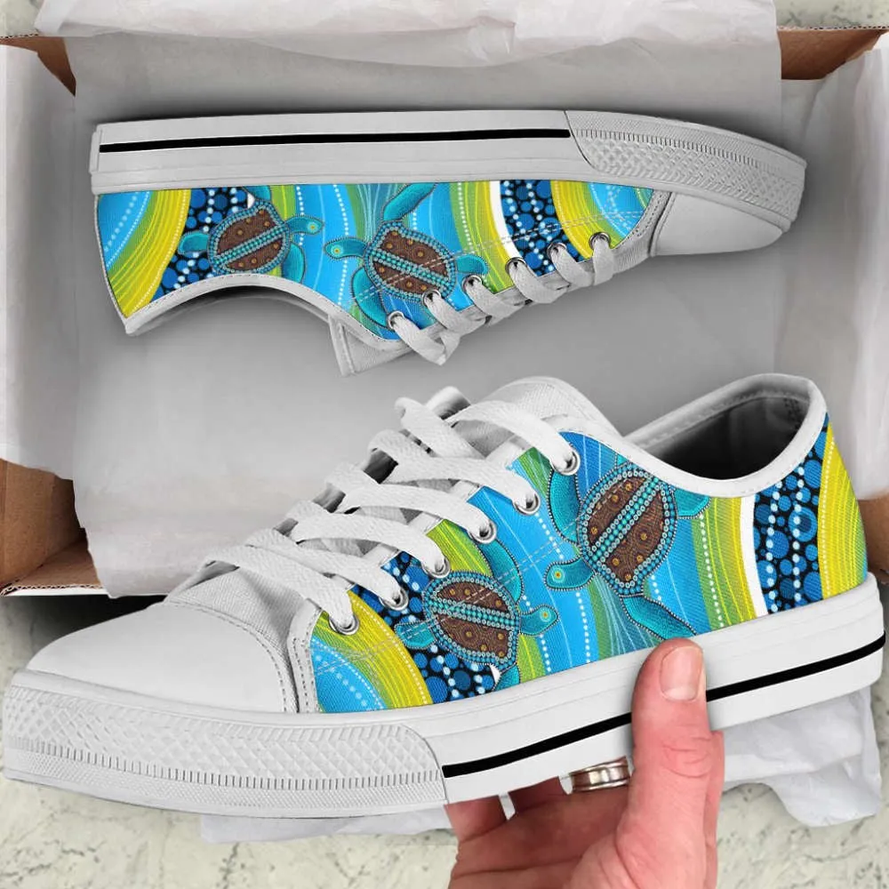 Aboriginal Shoes Blue Turtles Painting Art Low Top Shoes, Animal Print Canvas Shoes, Print On Canvas Shoes