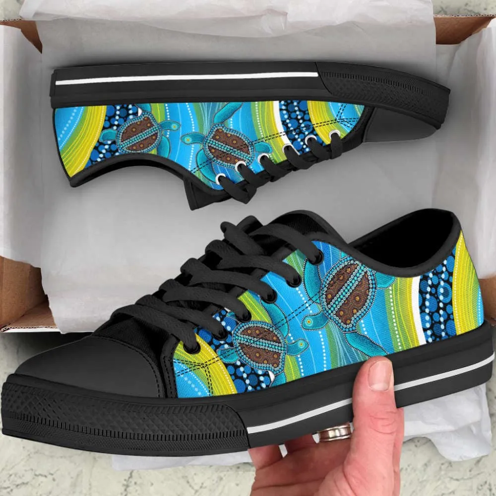 Aboriginal Shoes Blue Turtles Painting Art Low Top Shoes, Animal Print Canvas Shoes, Print On Canvas Shoes