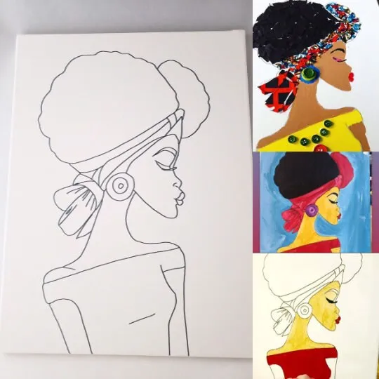 African Women Canvas Pack - Bulk Canvas - 10 pieces Mixed pack - Predrawn Canvas