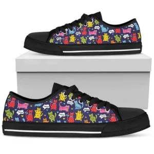 Animal Cat Low Top Shoes Sneaker, Cat Canvas Shoes