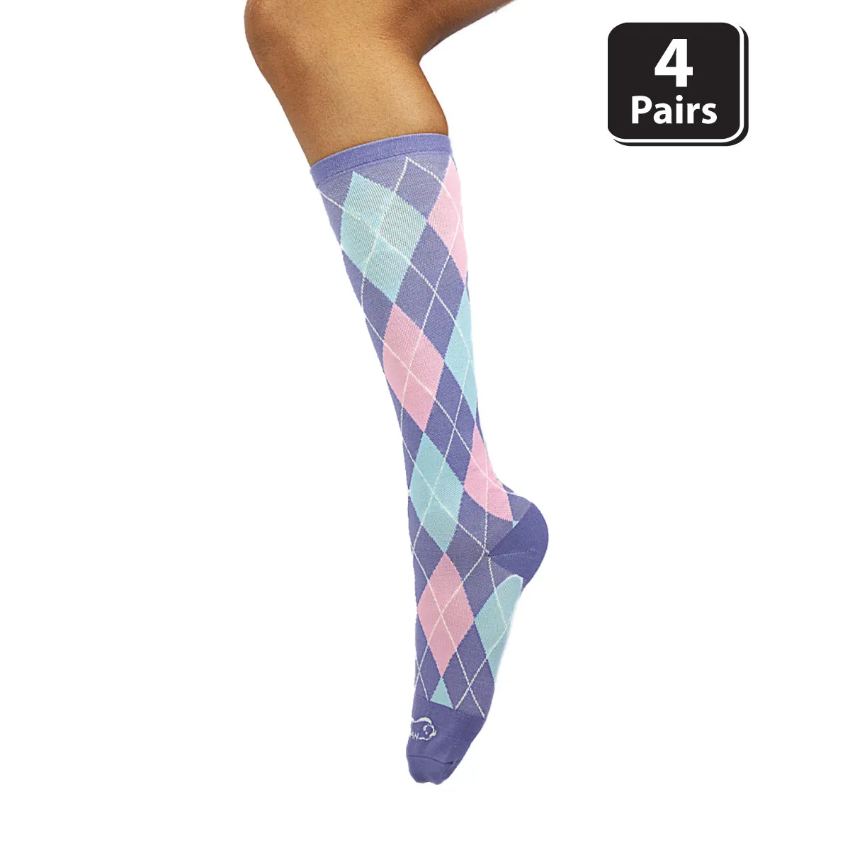 Argyle Compression Socks, Anti-Fatigue, Odor & Moisture Resistance, (4 Pairs)