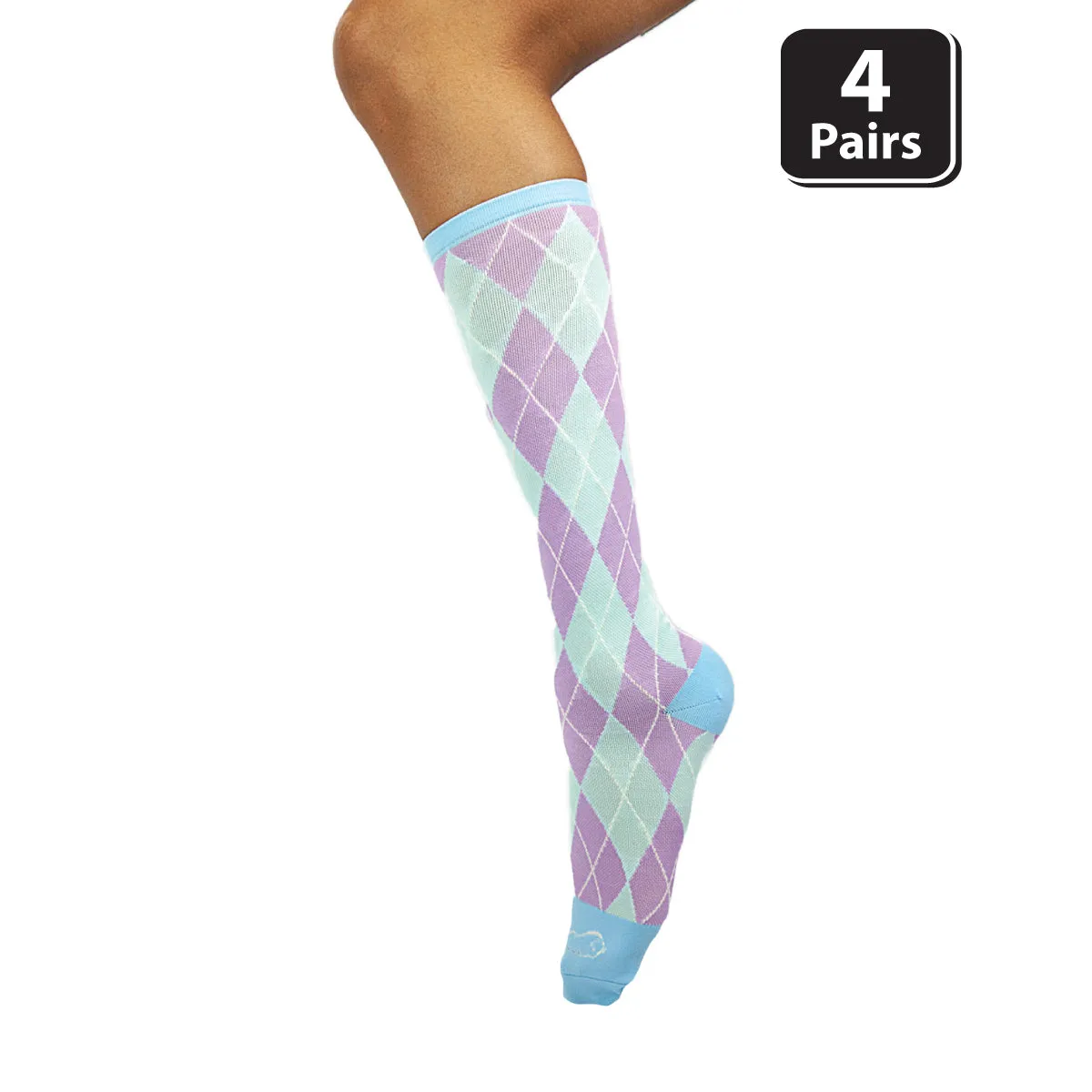 Argyle Compression Socks, Anti-Fatigue, Odor & Moisture Resistance, (4 Pairs)