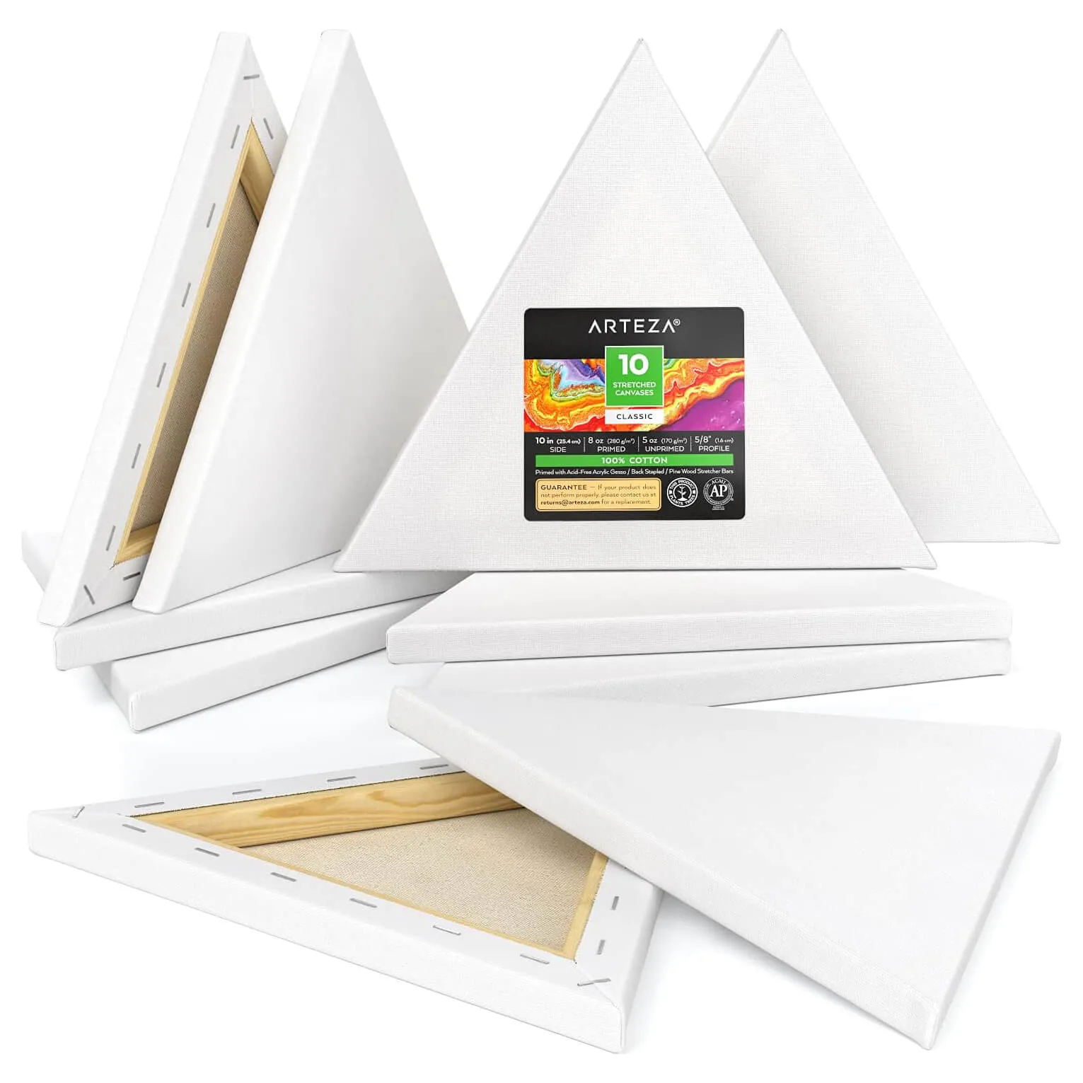 Arteza Classic Triangle Stretched Canvas Pack Gesso Primed White