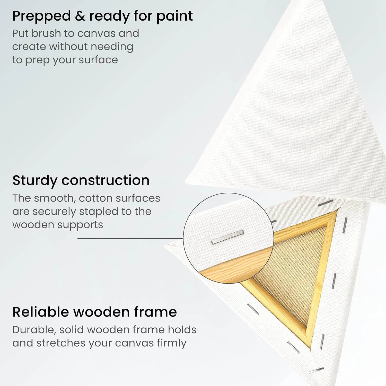 Arteza Classic Triangle Stretched Canvas Pack Gesso Primed White