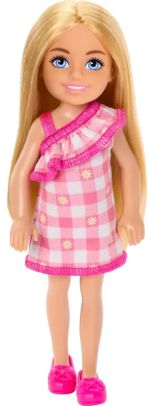 Barbie Chelsea Doll, Small Doll Wearing Removable Checked Dress & Pink Shoes with Blonde Hair & Blue Eyes