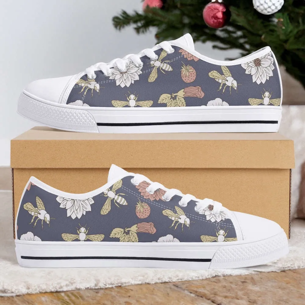 Bee Sneakers For Women And Kids, Cute And Comfy Shoes For Bee Lovers, Animal Print Canvas Shoes, Print On Canvas Shoes