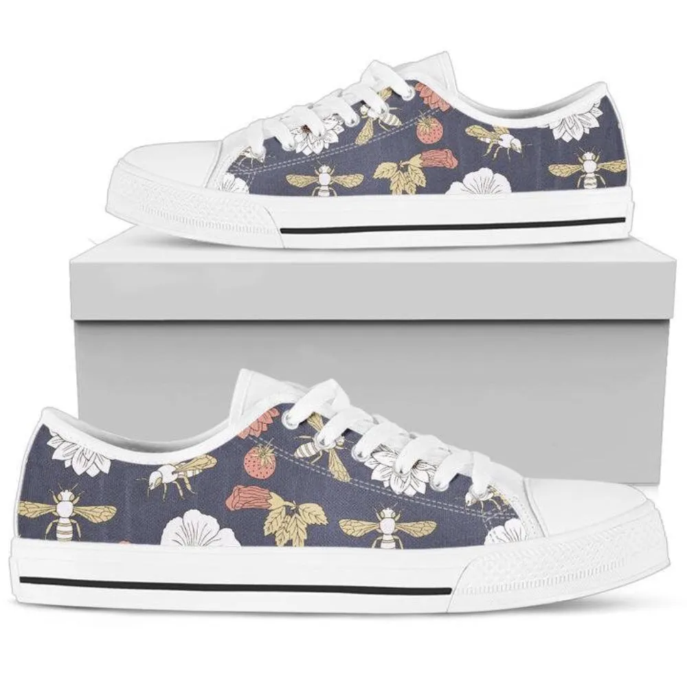 Bee Sneakers For Women And Kids, Cute And Comfy Shoes For Bee Lovers, Animal Print Canvas Shoes, Print On Canvas Shoes