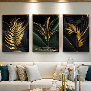 Black Abstract Gold Plant Leaves Wall Art Prints (60x90cm)