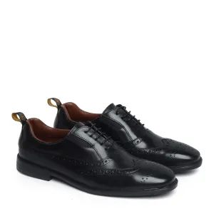 Black Leather Punching Brogue Oxford Lace-Up Shoe