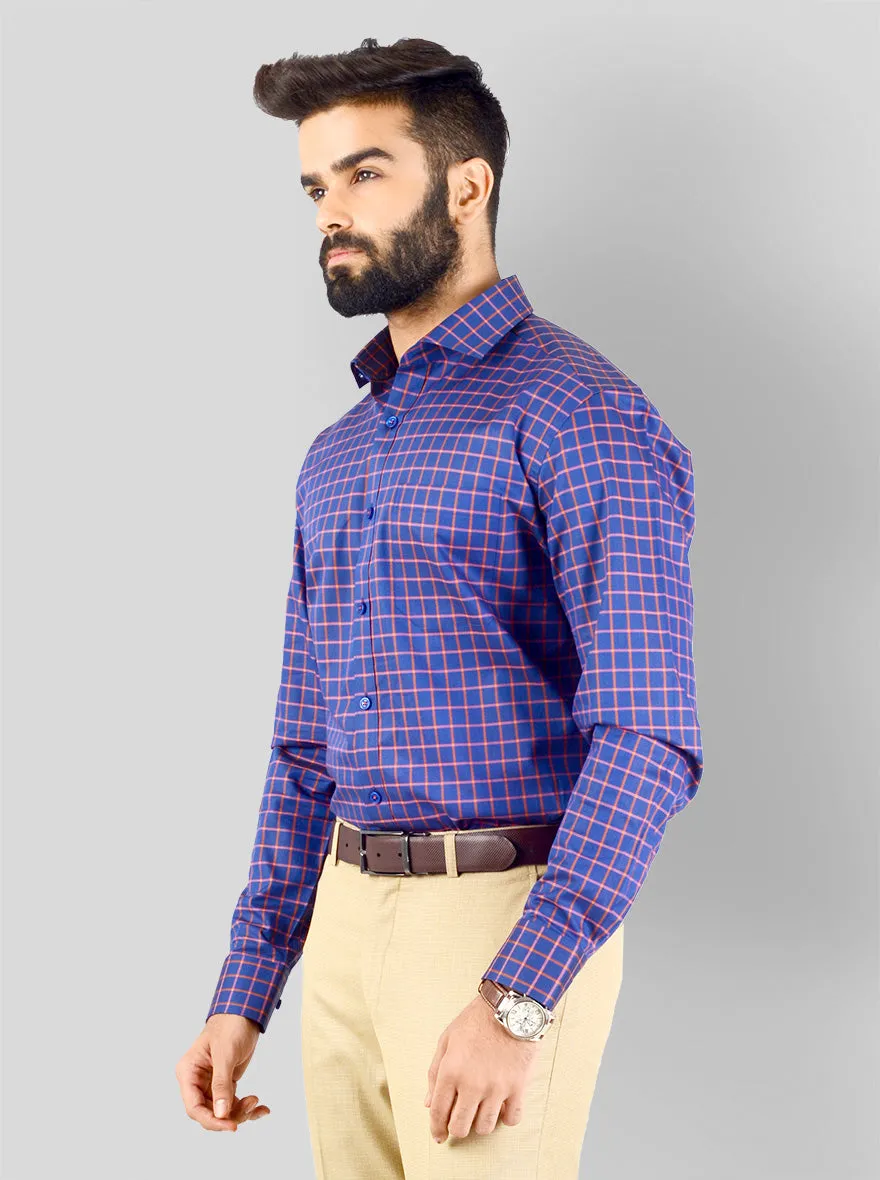 Blue & Orange Checked Slim Fit Evening Wear Shirt | Metal