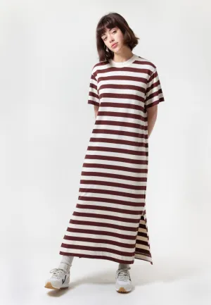 Building Block Long T-Shirt Dress - mahogany stripe