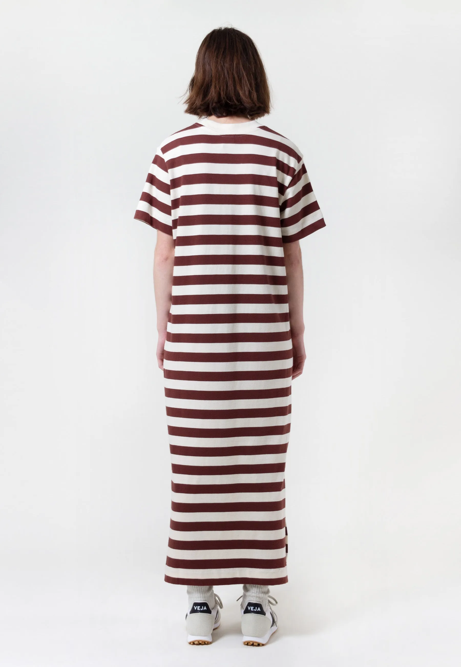 Building Block Long T-Shirt Dress - mahogany stripe