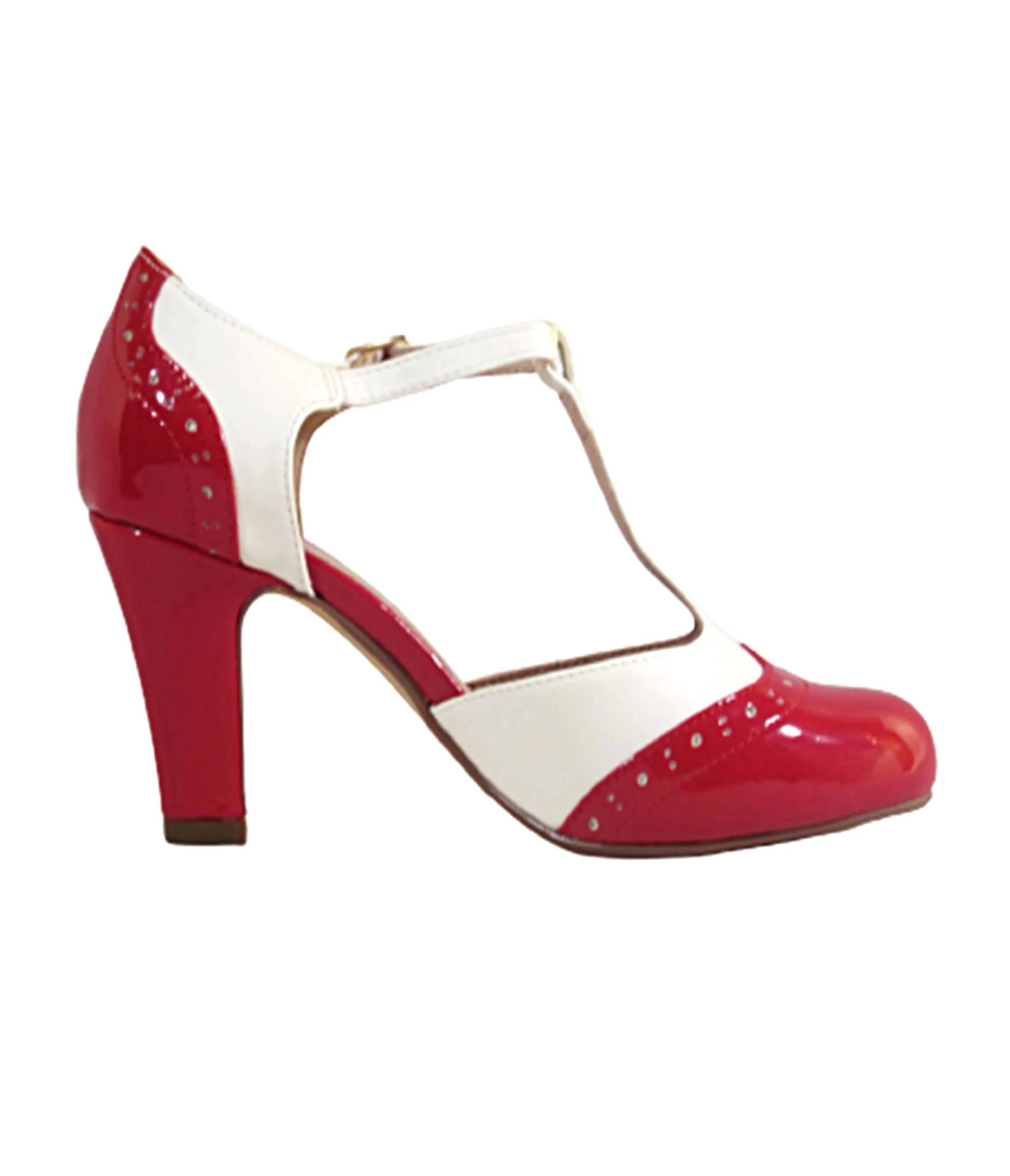 Chelsea Crew Red & White T-Strap Gatsby Heels