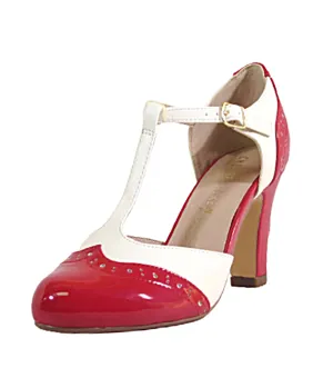 Chelsea Crew Red & White T-Strap Gatsby Heels