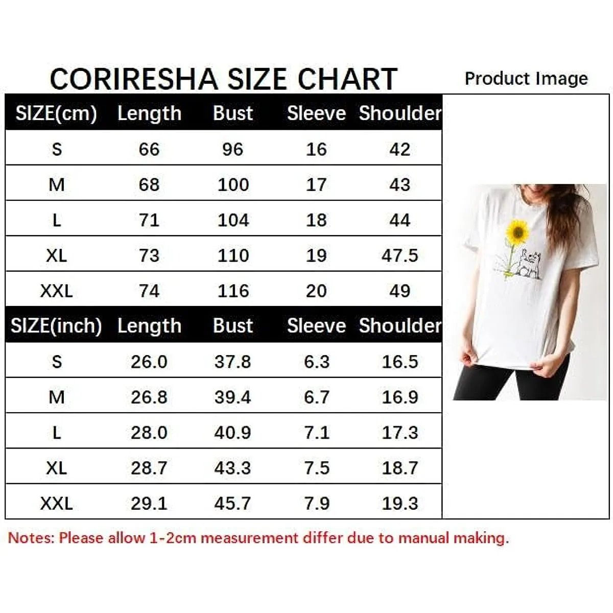 CORIRESHA Women's Dog Lovers Sunflower Print Summer Short Sleeve Round Neck Basic T-Shirt