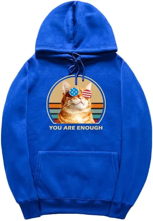 CORIRESHA You are Enough Teen Cute Hoodie Casual Long Sleeve Drawstring Cotton Cat Lovers Sweatshirts