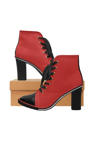 Crimson Red Women's Lace Up Chunky Heel Ankle Booties