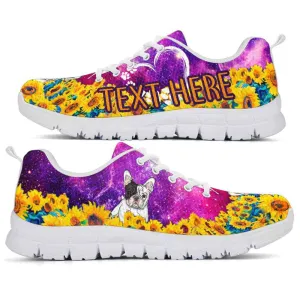 Custom Name Frenchie Sneaker, Frenchie Sunflower Galaxy Sneakers Running Shoes, Best Running Shoes