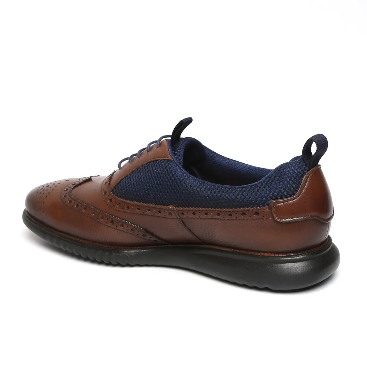 Dark Brown Leather Blue Mesh Light Weight Dress Sneakers by Brune & Bareskin