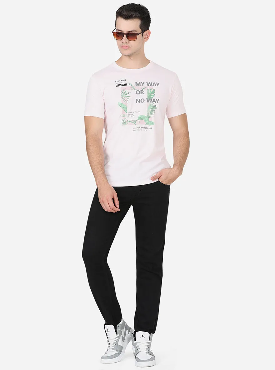 Delicacy Pink Printed Slim Fit T-Shirt | Greenfibre