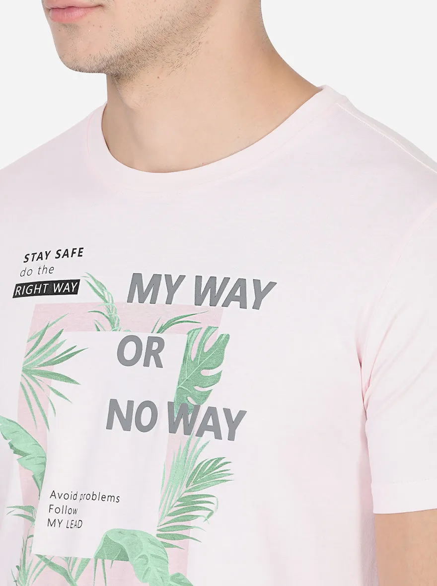 Delicacy Pink Printed Slim Fit T-Shirt | Greenfibre