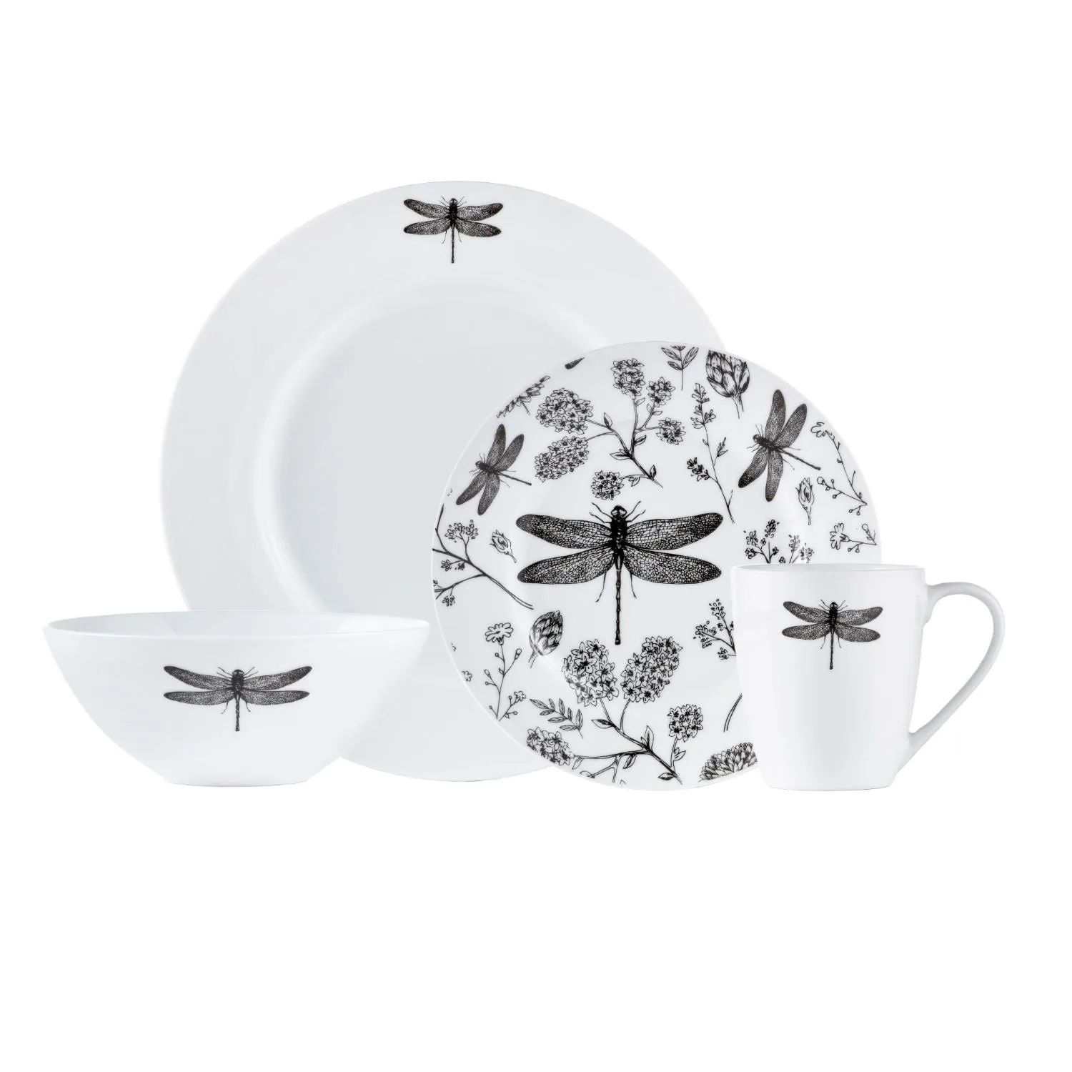 Dinnerware Set 16 Piece Dragonfly, Service for 4