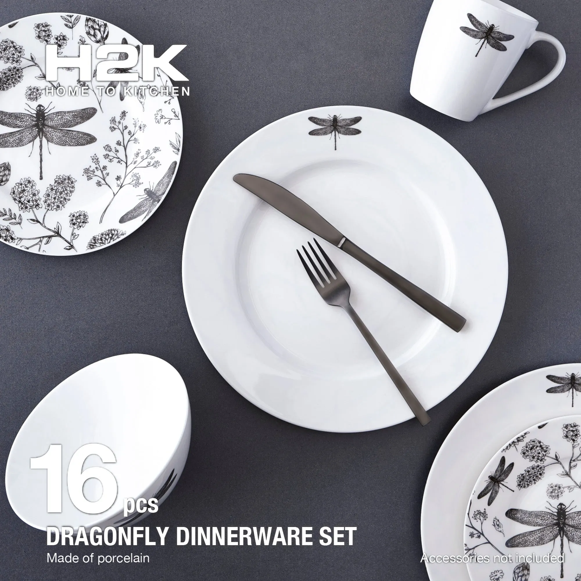 Dinnerware Set 16 Piece Dragonfly, Service for 4