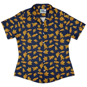 Dinosaur Chicken Nuggets Blue Curvy Button Up Shirt