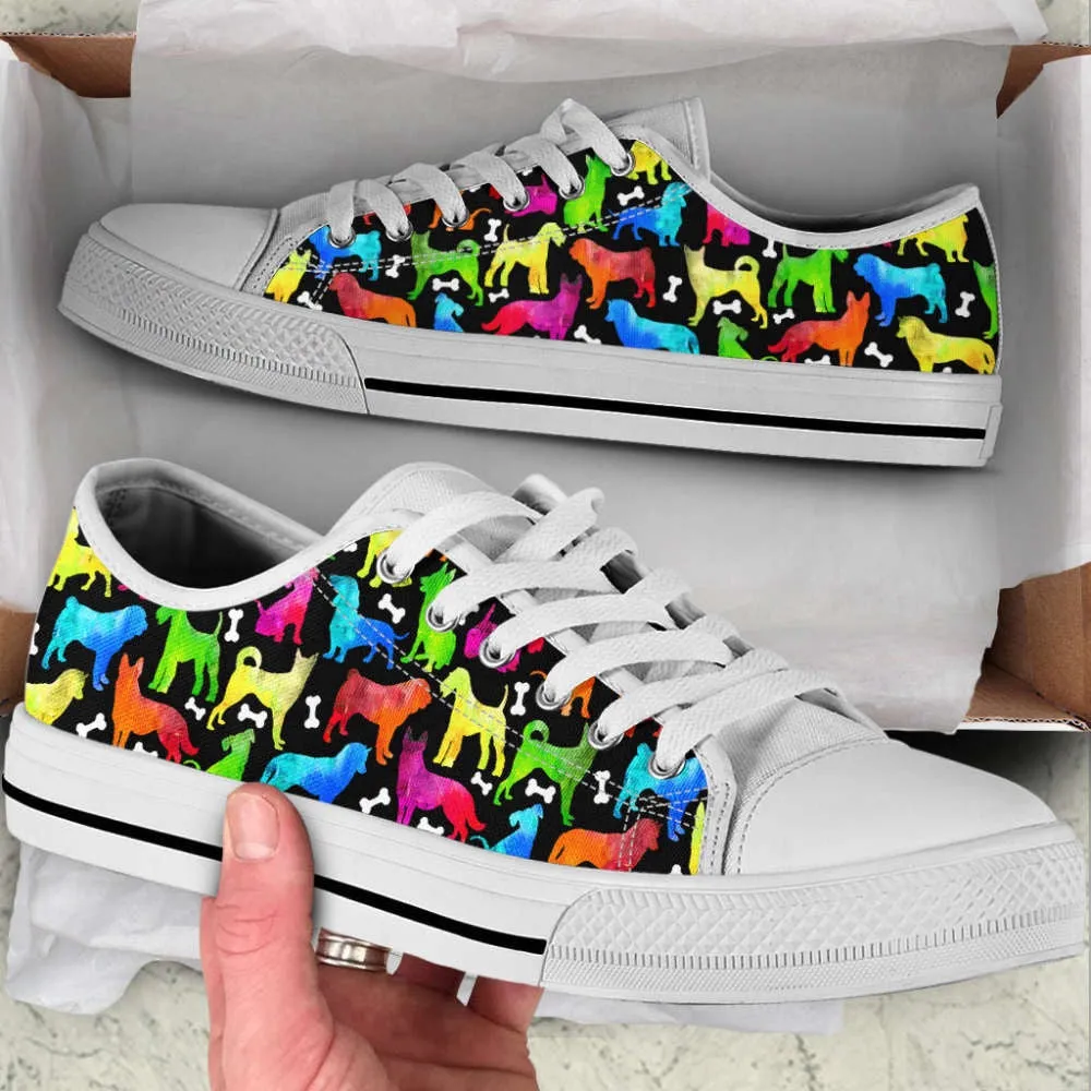 Dog Painting Pattern Low Top Shoes Canvas Shoes - Shoes For Dog Lover, Dog Printed Shoes, Canvas Shoes For Men, Women