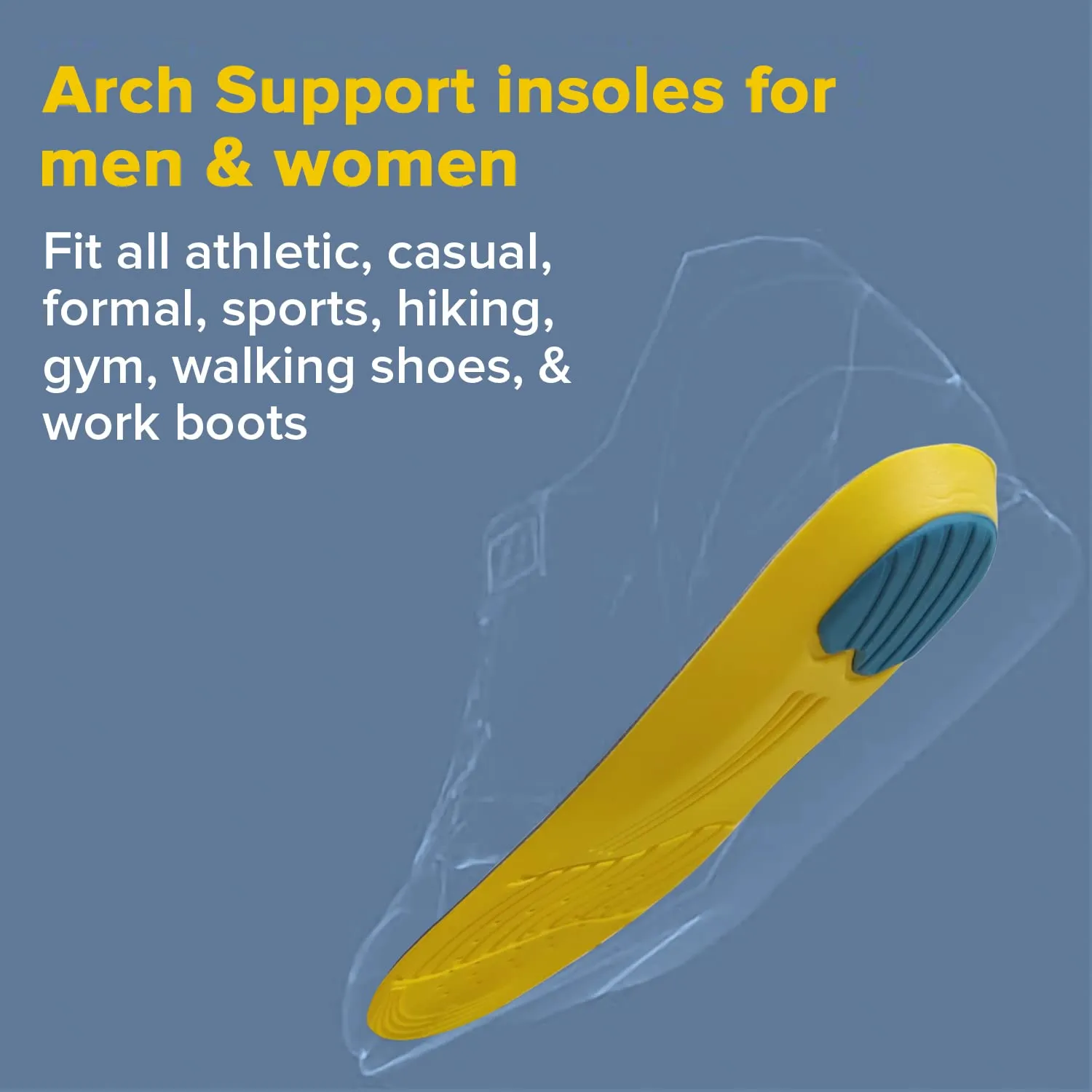 Dr Foot Gel Insoles Pair | For Walking, Running, Sports Shoes | All Day Comfort Shoe Inserts With Dual Gel Technology | For Both Men & Women - 1 Pair (Free Size)