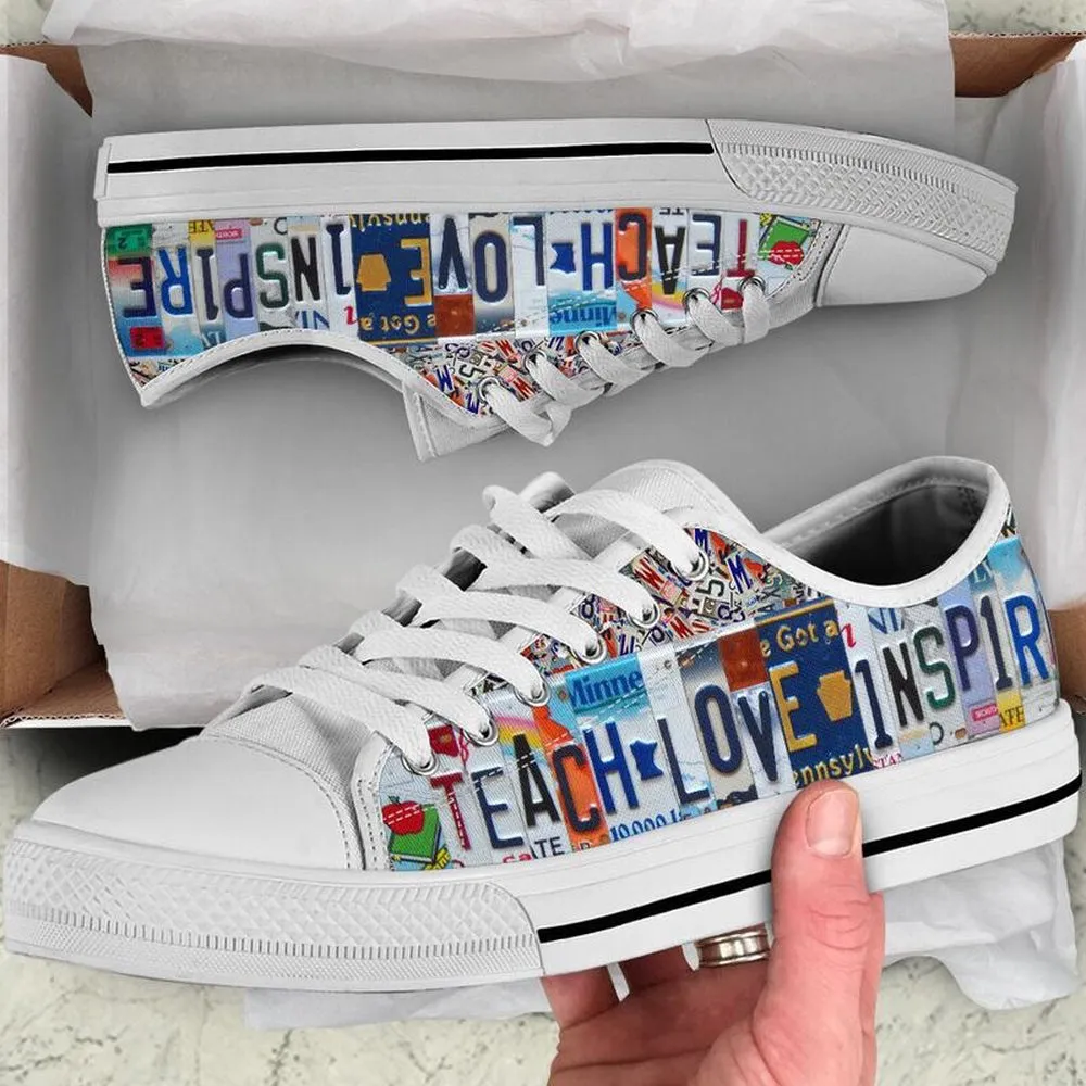 Educational Assistant Inspire License Plates Low Top Shoes, Teacher Shoes, Low Top Sneakers