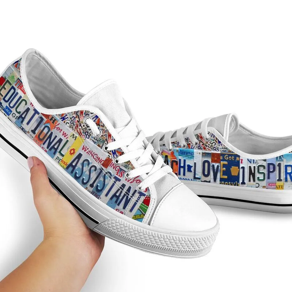 Educational Assistant Inspire License Plates Low Top Shoes, Teacher Shoes, Low Top Sneakers