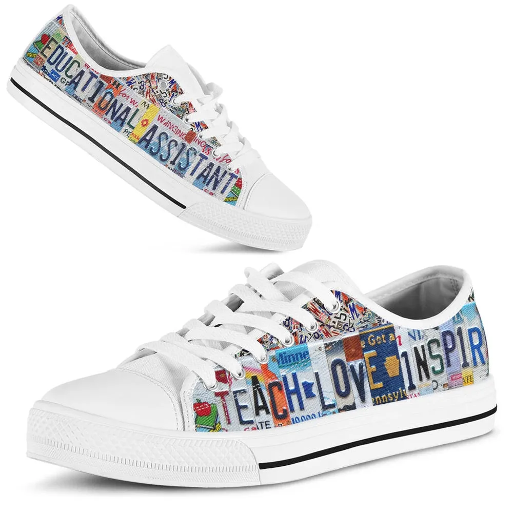 Educational Assistant Inspire License Plates Low Top Shoes, Teacher Shoes, Low Top Sneakers