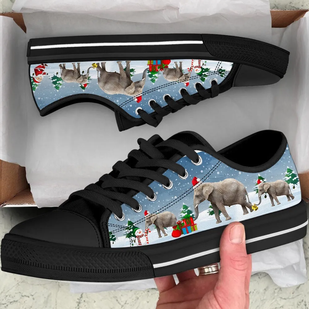 Elephant Merry Christmas Low Top Shoes Receive Xmas Gift, Animal Print Canvas Shoes, Print On Canvas Shoes