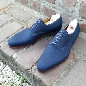 Handmade Blue Shoes, Men's new Brogue Suede Lace Up Dress Shoes