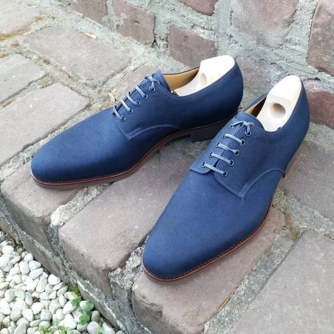 Handmade Blue Shoes, Men's new Brogue Suede Lace Up Dress Shoes