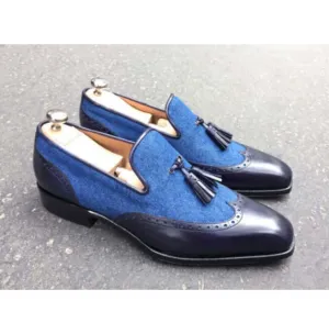 Handmade Loafer Shoes, Bespoke Tussle Formal Leather Office Shoes