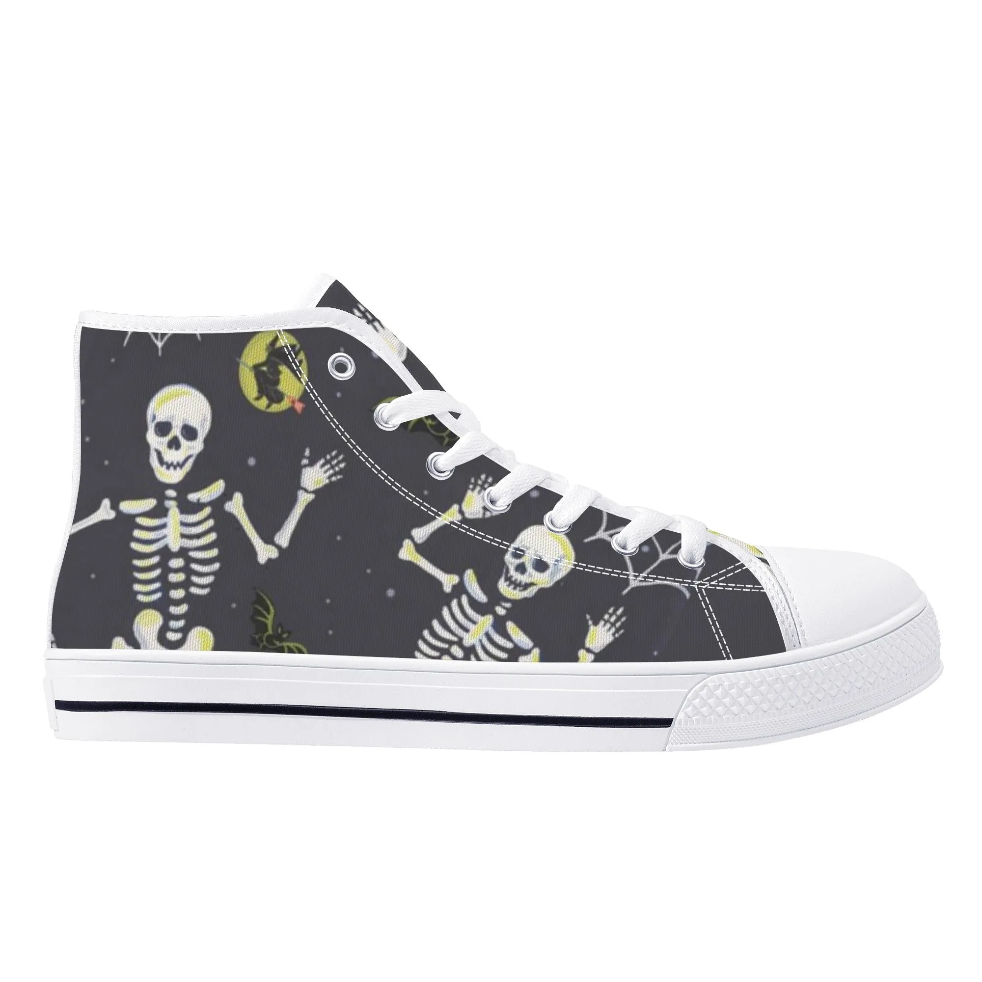 High Top Canvas Sneakers | Printed Tongue | Halloween themed Goth shoes | Spooky season | Dancing Skeletons