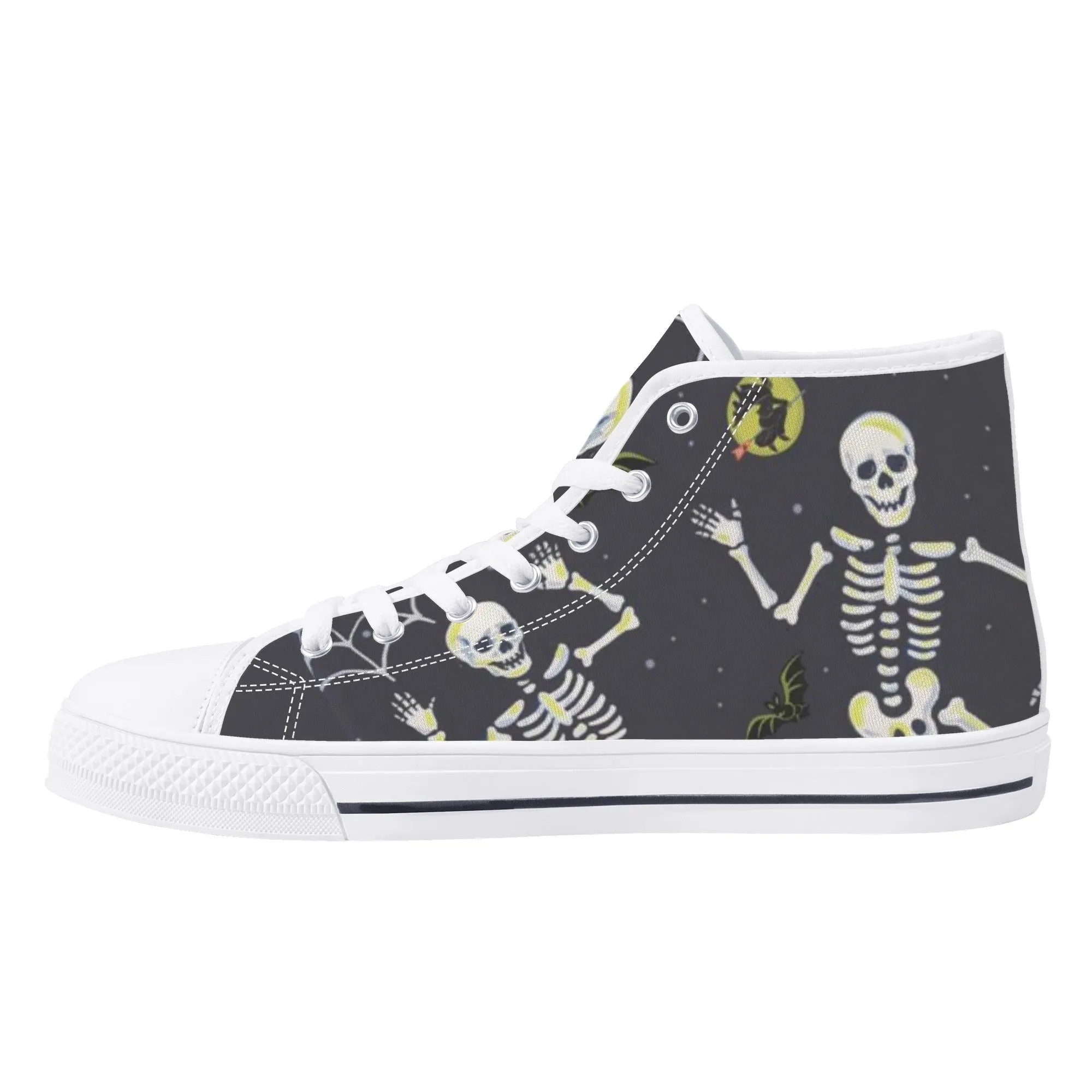 High Top Canvas Sneakers | Printed Tongue | Halloween themed Goth shoes | Spooky season | Dancing Skeletons