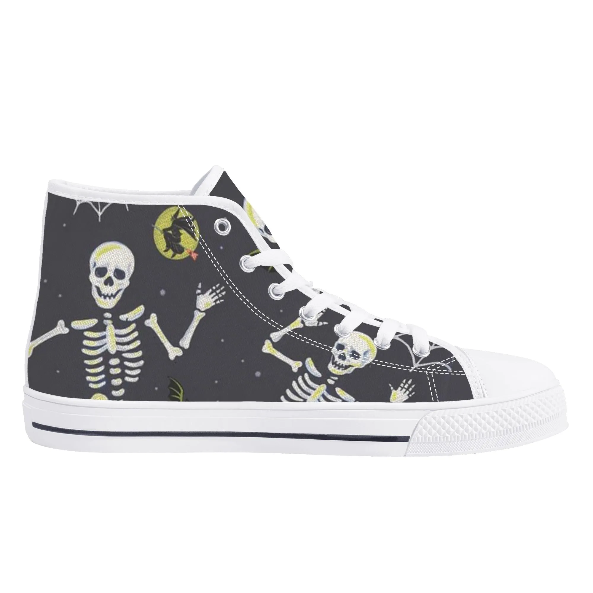 High Top Canvas Sneakers | Printed Tongue | Halloween themed Goth shoes | Spooky season | Dancing Skeletons