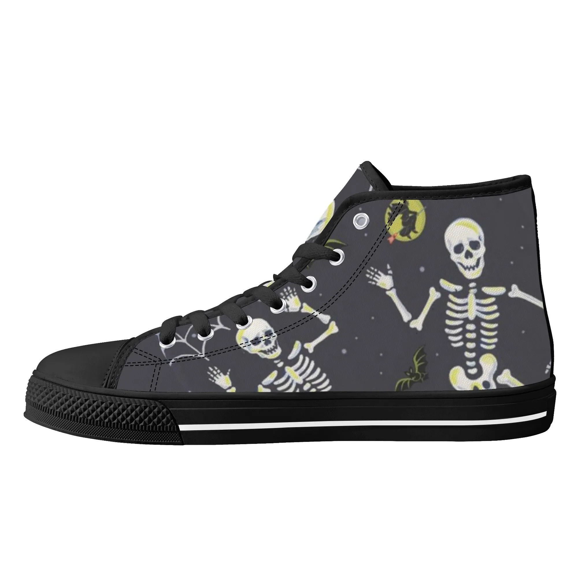 High Top Canvas Sneakers | Printed Tongue | Halloween themed Goth shoes | Spooky season | Dancing Skeletons