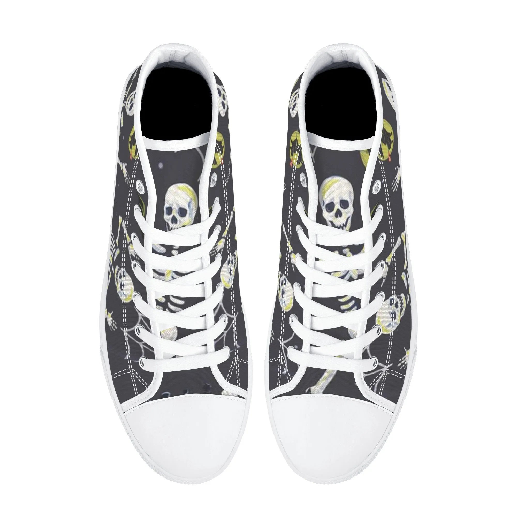 High Top Canvas Sneakers | Printed Tongue | Halloween themed Goth shoes | Spooky season | Dancing Skeletons