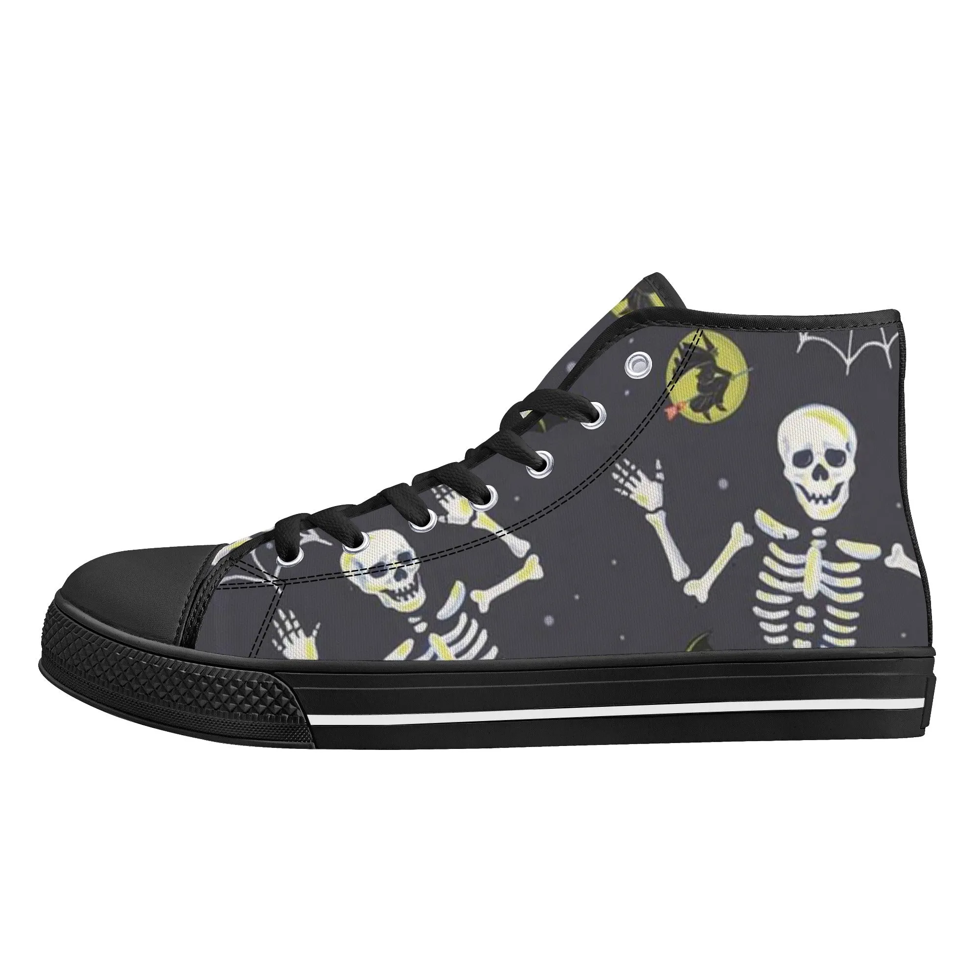 High Top Canvas Sneakers | Printed Tongue | Halloween themed Goth shoes | Spooky season | Dancing Skeletons