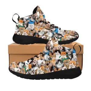 High-top Cat Print Shoes - Cat Pattern - Black Sole