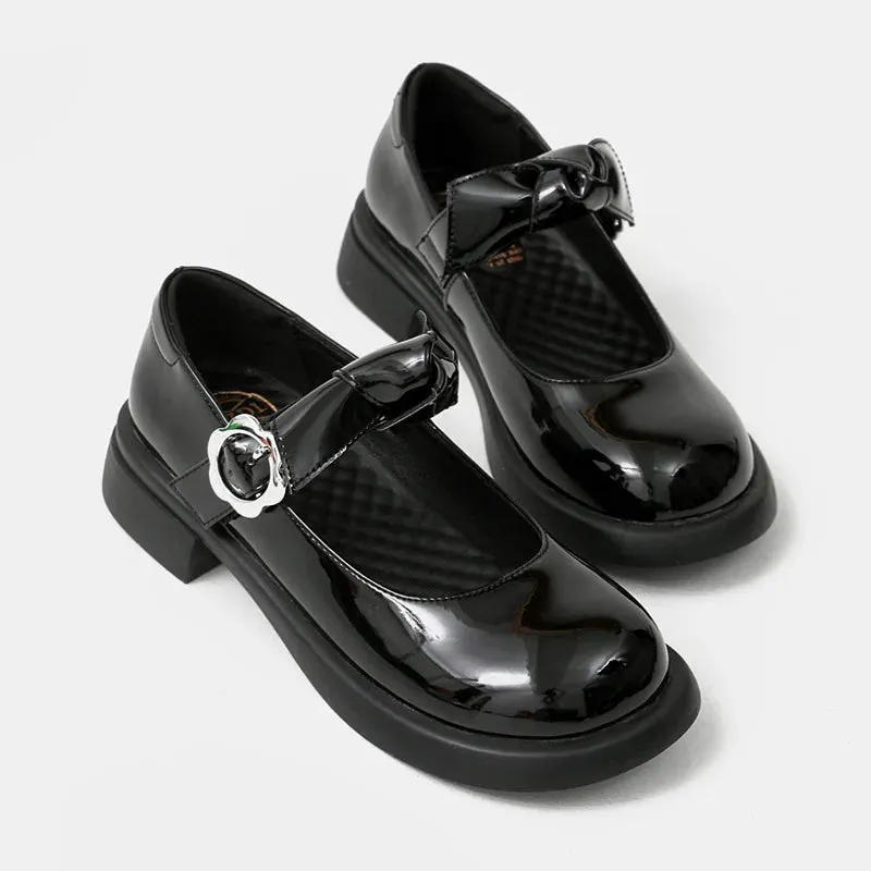 Hnzxzm Summer Retro Leather Low-heel Mary Jane Shoes Bow with Collegiate Style Women's Patent Leather Small Leather Shoes Lolita