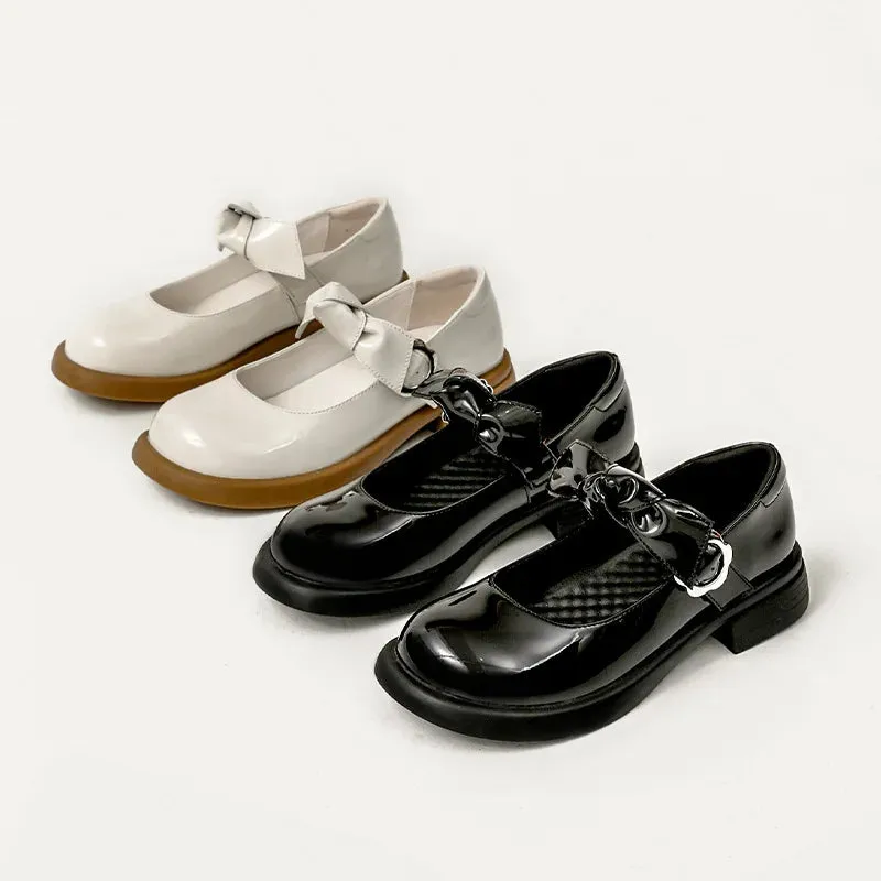 Hnzxzm Summer Retro Leather Low-heel Mary Jane Shoes Bow with Collegiate Style Women's Patent Leather Small Leather Shoes Lolita