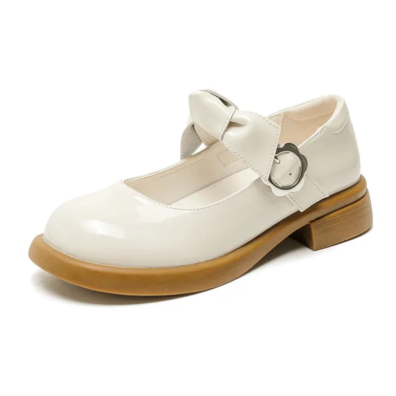 Hnzxzm Summer Retro Leather Low-heel Mary Jane Shoes Bow with Collegiate Style Women's Patent Leather Small Leather Shoes Lolita